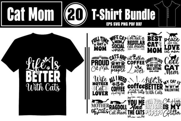 Cat Mom T-Shirt Bundle Graphics and T-Shirt Designs